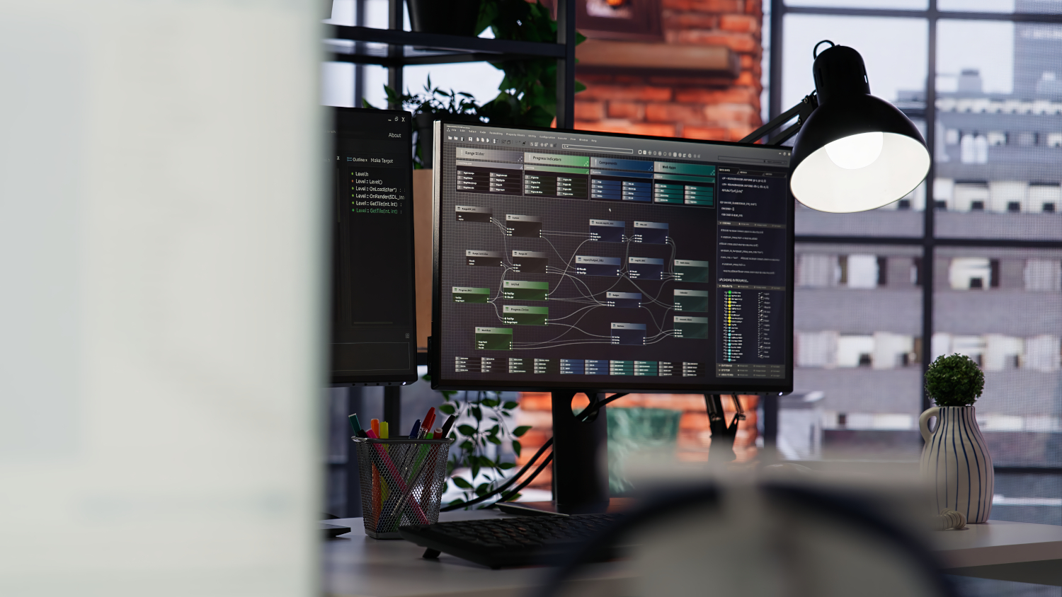 A partially obscured view of a computer screen with code diagrams