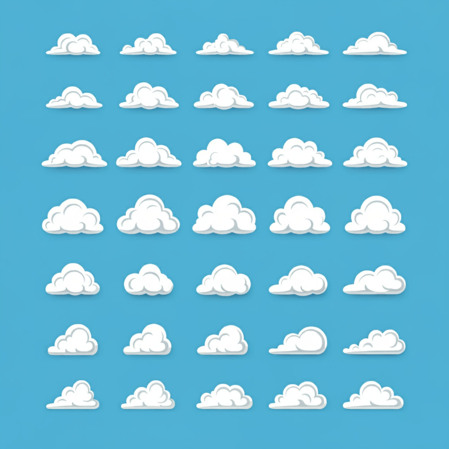 Different types and sizes of clouds on a blue background