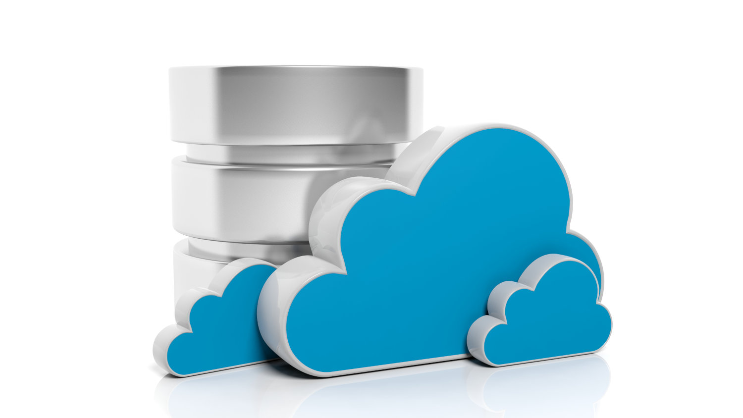 Different sized clouds in front of a storage diagram icon