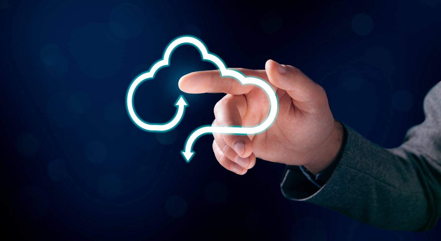 A hand pointing out a cloud outline